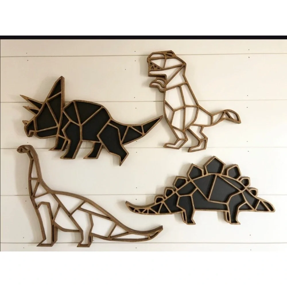 Geometric Wooden Dinosaur Wall Art Decor Nursery Boy Home Handmade White Black